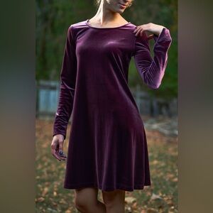 GAP Long Sleeve Velvet Dress in Plum Purple